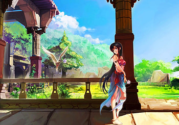 Spring, long hair, beauty, nice, lady, cg, maiden, , cloud, female, sweet, scene, bird, house, girl, beautiful, anime girl, anime, pretty, sky, lovely, home HD wallpaper