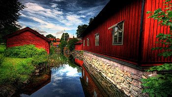 Cities, Rivers, Grass, Summer, House HD wallpaper