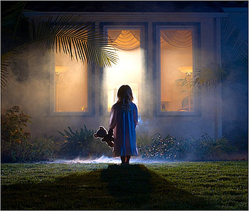 Alone in the dark, night, girl, bear, dark HD wallpaper