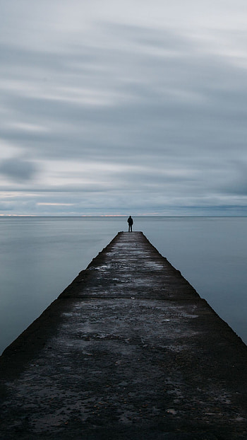 Man at a Distance, distance, man, evening, water HD phone wallpaper