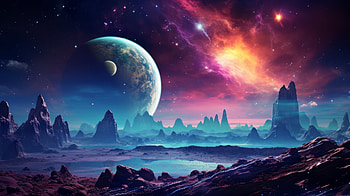 Alien Planetscape With Galaxy Background, planetscape, space, Sci Fi, galaxy HD wallpaper