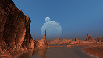Desert, dark, reflection, moons, 3d art HD wallpaper