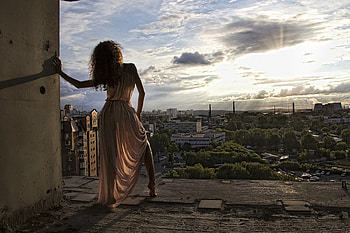 Woman, sky, model, dress HD wallpaper