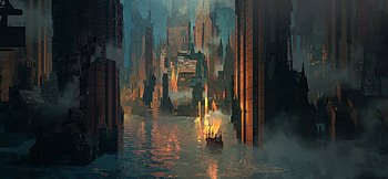 Art, City, Futurism, Ship HD wallpaper
