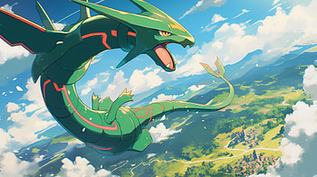 Anime : Rayquaza Soaring Across the Sky - Flying Pokémon Epic View, Anime, Pokemon, Rayquaza (Pokémon), flying pokémon HD wallpaper