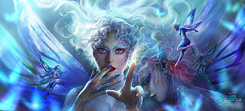 Fairy Queen, hand, blue, fttart, frumusete, gorgeous, girl, superb, fairy, f tt, fantasy, couple, face, luminos HD wallpaper