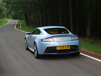 Aston Martin, Cars, Turn, Movement, Traffic, Back View, Rear View, Vantage, V12 HD wallpaper