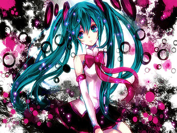 Hatsune Miku, blue, awesome, cute, vocaloid, beauty, nice, miku, vocaloids, hatsune, bow, skirt, pink bow, blue eyes, twintail, blue hair, beautiful, pink, anime, pretty, cool HD wallpaper