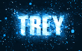 Happy Birtay Trey, , blue neon lights, Trey name, creative, Trey Happy Birtay, Trey Birtay, popular american male names, with Trey name, Trey HD wallpaper