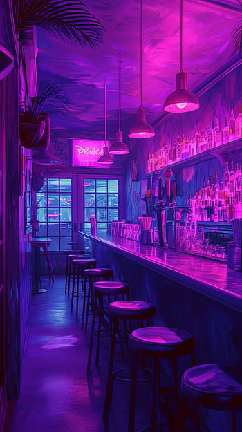 Purple Haze Bar Chic, purple, neon lights, cocktail, interior HD phone wallpaper