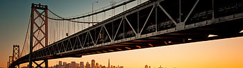 San Francisco Oakland Bay Bridge, Downtown sunset HD wallpaper