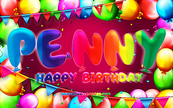 Happy Birtay Penny, , colorful balloon frame, Penny name, purple background, Penny Happy Birtay, Penny Birtay, popular american female names, Birtay concept, Penny HD wallpaper