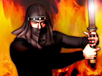 Ninja Hanzou, martial arts, defender, sword, ninja, flames, helmet, fire HD wallpaper