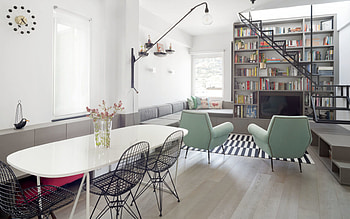 modern interior, living room, stylish apartment design, library in the living room, living room project, living room idea HD wallpaper