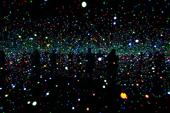Infinity, Dark, Circles, Shine, Silhouettes, Brilliance, Points, Point, Modern Art, Contemporary Art, Museum, Light Art HD wallpaper