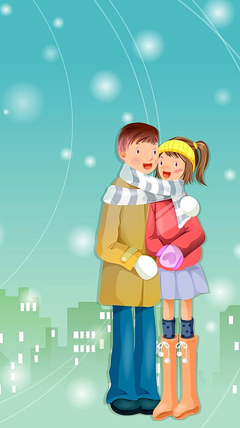 Couple Cartoon, Couple, Snowfall Background HD phone wallpaper