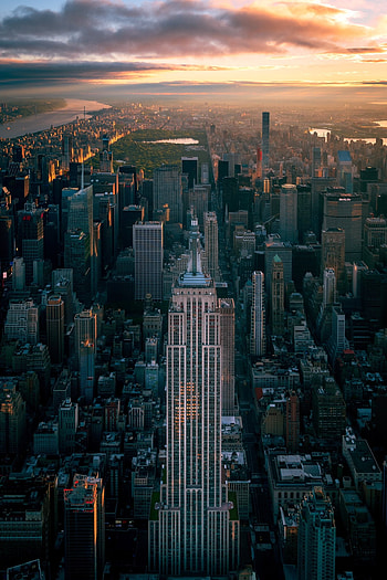 Empire State Building, Manhattan skyline, Central Park, Beautiful sunset HD phone wallpaper