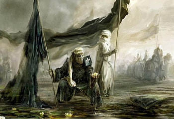 Pause to behold Beauty, artwork, horses, fantasy, helmet, banners, flowers, water, warriors HD wallpaper