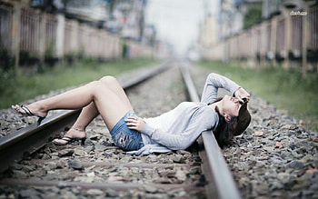 girl-on-railroad, sexy, babe, pretty, beautiful, legs HD wallpaper