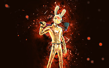 Golden Guggimon, , orange neon lights, Fortnite Battle Royale, Fortnite characters, Golden Guggimon Skin, Fortnite, Golden Guggimon Fortnite HD wallpaper