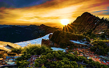 Summit sunrise in Northern Idaho (Scotchmans Peak), colors, clouds, sky, sun, lake, usa HD wallpaper