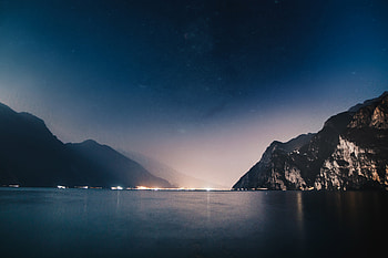 Mountains Night Sea , mountains, night, sky, sky, graphy HD wallpaper