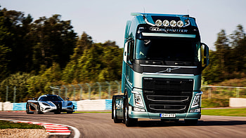 Volvo Truck And Car, volvo, truck, cars, track, racing HD wallpaper