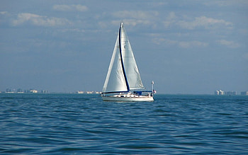 Sailboat, blue, sea, white HD wallpaper
