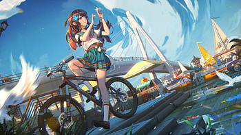 Anime girl on a bicycle, Ultra , Playful and vibrant HD wallpaper
