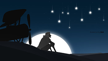 General illustration Adobe Illustrator hop movies the little prince landscape moonlight stars airplane Sahara HD wallpaper