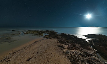 Moonlight, moon, ocean, beaches, beach HD wallpaper