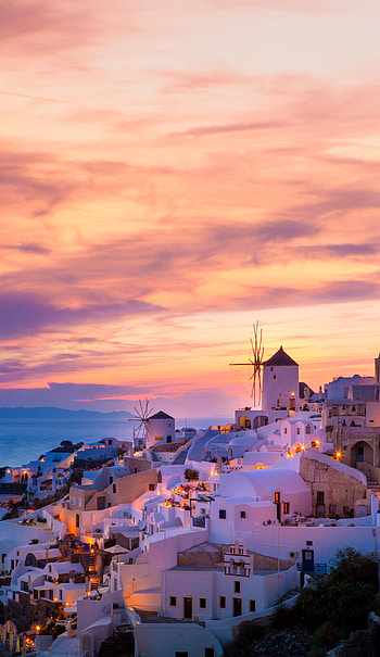 Greece, Tranquil sunset, Serene beauty, Golden skies HD phone wallpaper