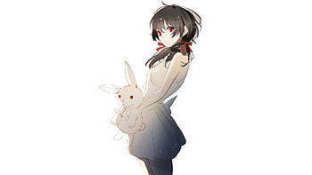 Anime girl and teddy, original, minimal HD wallpaper