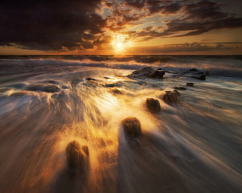 Waves, clouds, sky, sunset, ocean HD wallpaper