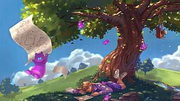 Anime Girl Laying Under The Tree, anime-girl, tree, artist, artwork, art, digital-art HD wallpaper