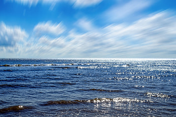 Sky and ocean, blue, sea, clouds, sky, nature, water, beach, ocean HD wallpaper