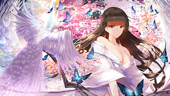 :), blue, pink, anime, butterfly, girl, manga, higandgk HD wallpaper
