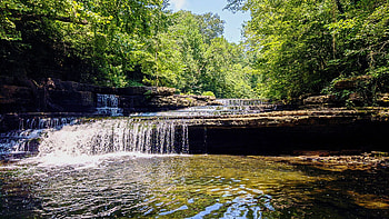 Old Stone Fort State Archaeological Park, TN, Tennessee, USA, trees, rocks, forest, cascade HD wallpaper