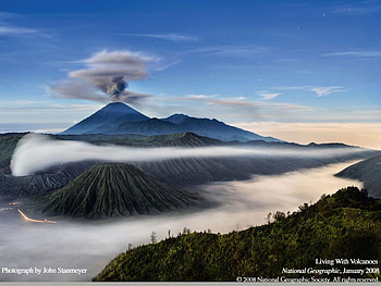 living-with-volcanoes Bromo, blue, trees, bromo, sky, nature, mountains, cloud HD wallpaper