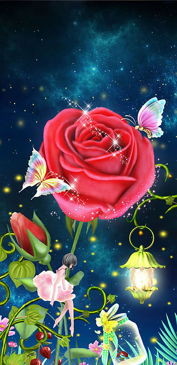 Tiny Fairy, lantern, rose, fairy, fantasy, child HD phone wallpaper