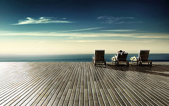 Sky, Shore, Bank, Miscellanea, Miscellaneous, Relaxation, Rest, Sun Loungers, Sun Beds, Wooden Floor HD wallpaper