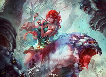 Shadow monster, blue, shadow, girl, monster, orange, fantasy, antilous, redhead, luminos HD wallpaper
