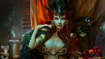 Snake Queen, snake, art, girl, beautiful, woman, digital, fantasy, pretty, female HD wallpaper