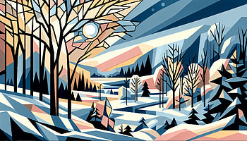 Winter Wonderland Artwork -, winter scene, winter landscape, geometric art, tree, mountain HD wallpaper