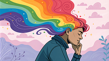 Thinking in Color: A Ultra, thinking, rainbow, hair, illustration, profile HD wallpaper