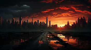 Dramatic City Sunset, sunset, artistic, city HD wallpaper