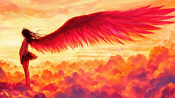 Wings Angel Of Fire, anime, girl, wings, sky, cloud, clouds, artist, artwork, art, digital-art, ai, deviantart HD wallpaper