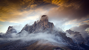 Dolomites, Italy, peaks, landscape, clouds, south tyrol, sky, alps, rocks, sunset HD wallpaper
