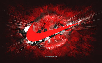 Nike logo, grunge art, red stone background, Nike red logo, Nike, creative art, Nike grunge logo HD wallpaper