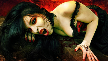 Preview vampire, teeth, girl, brunette HD wallpaper